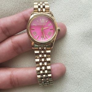 Michael Kors Lexington Pink Dial Yellow Gold Watch